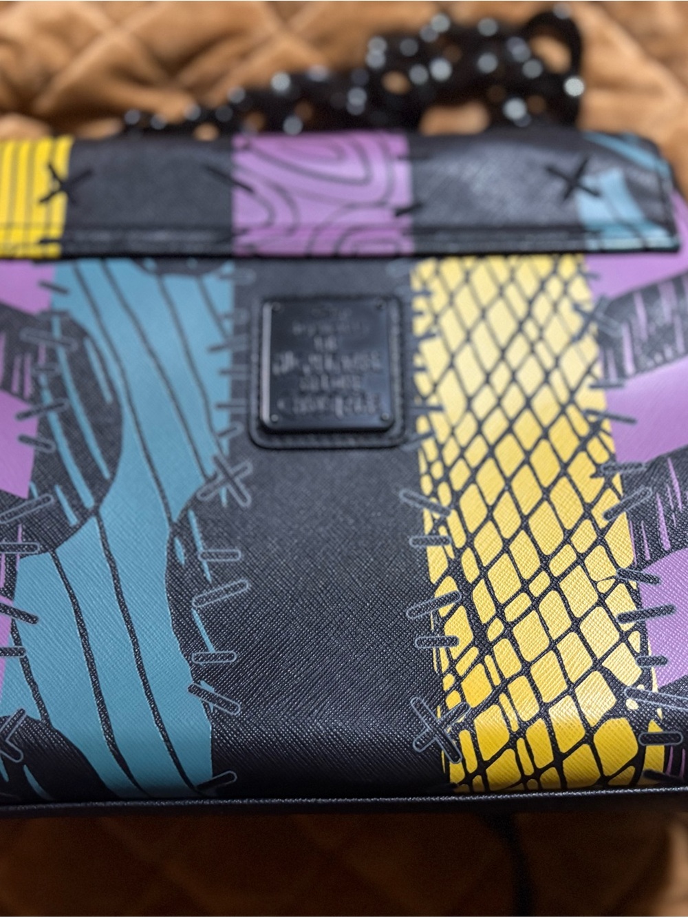 Loungefly Black Crossbody Bag with Purple, Yellow & Teal Panels w/ wallet - Picture 4 of 6